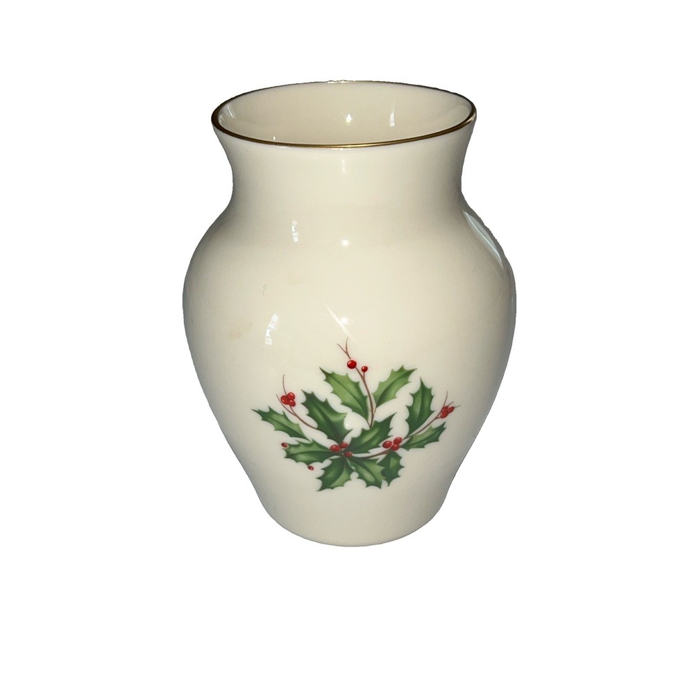 Vintage LENOX Special Holiday Christmas Holly 5" Tall Vase Made in USA